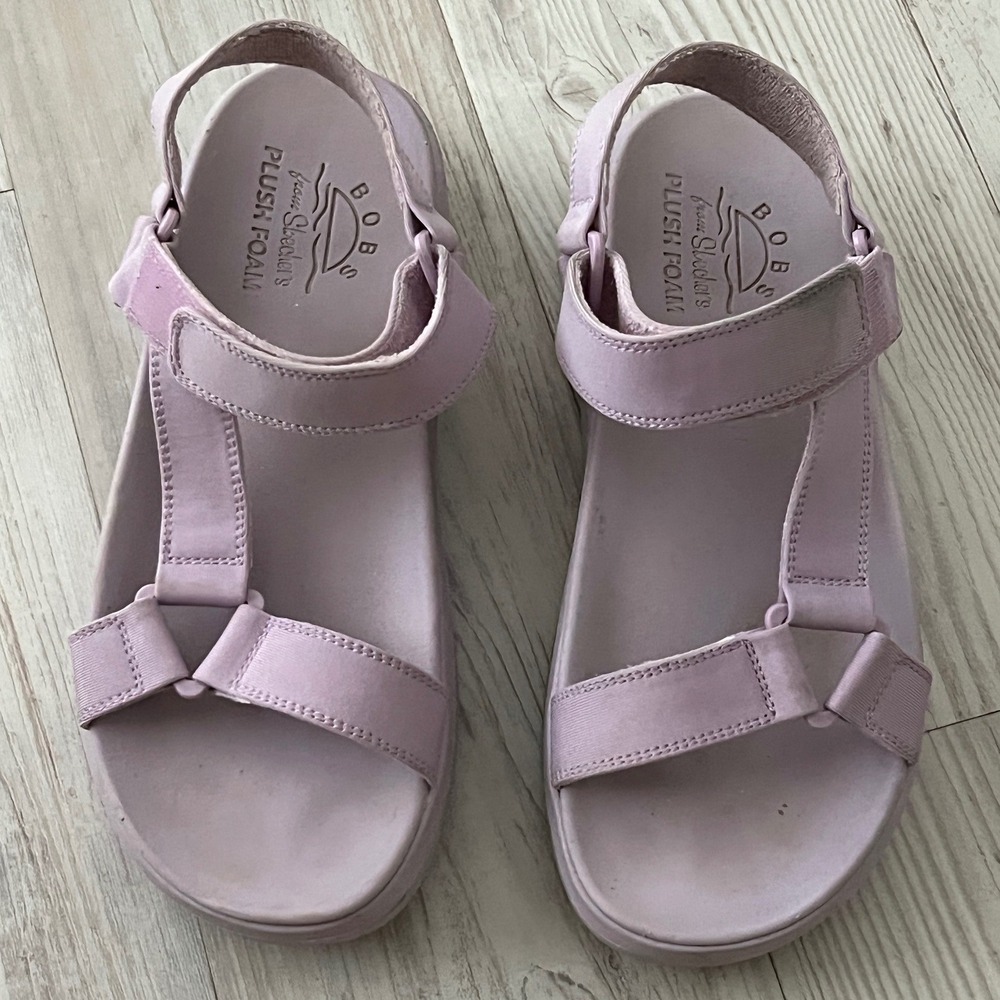 Skechers BOBS Purple Sport Sandal Womens 9 Lilac Platform Hook Loop 113746-LIL